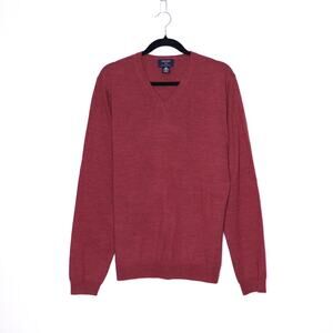 BROOKS Merino Wool V Neck Sweater Red Long Sleeves Lightweight Casual Men's L